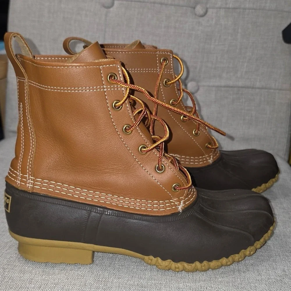 LL Bean Boots 8 Inch Duck Boots Tan Brown Leather Waterproof Mens 8 M 175017